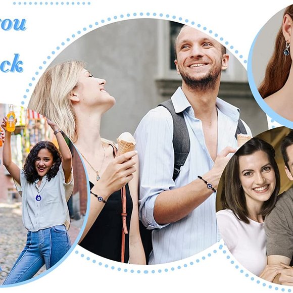 New 11Pcs Evil Eye Necklace Pendant for Women Men Leather Rope Evil Eye Earrings - Picture 4 of 4